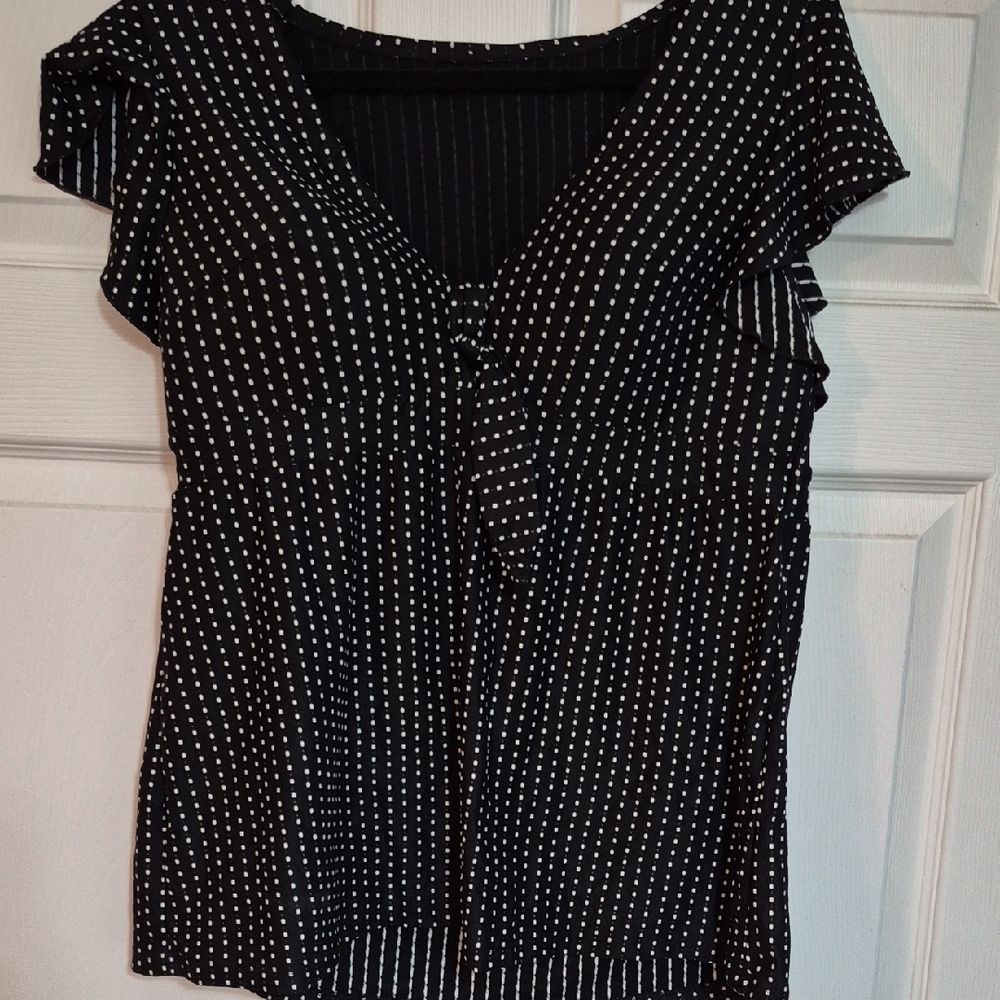 Cacique Black with White Polka Dot V-Neck Tie Front Swim Top